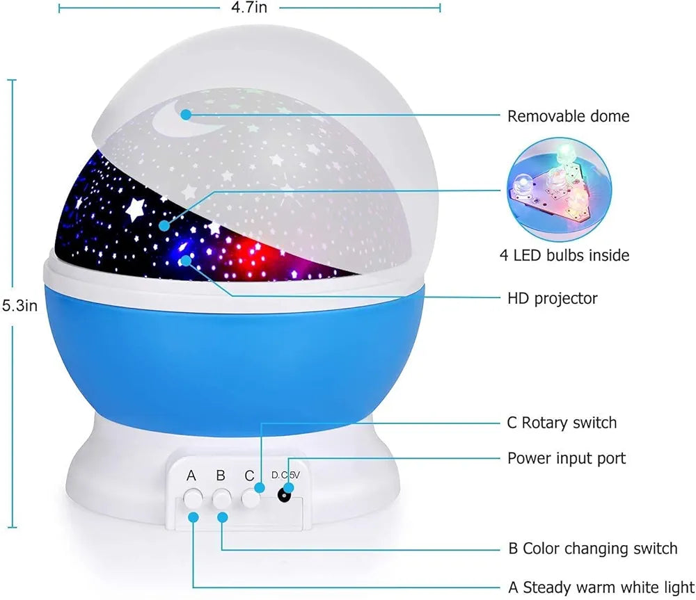 Night Light Lamp Projector, Star Light Rotating Projector, Star Projector Lamp with Colors and 360 Degree Moon Star Projection with USB Cable,Lamp for Kids Room